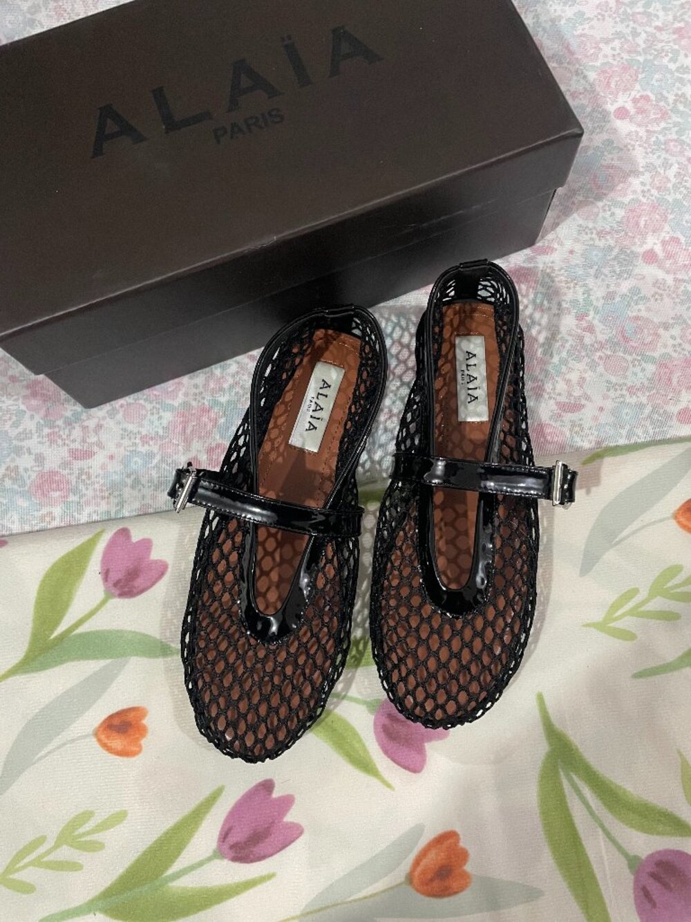 Alaïa Black Mesh Mary Jane Flats